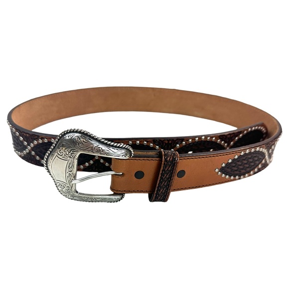 Justin 125 Year Studded Belt Leather Brown Women's Cowgirl Size: 34 - Picture 5 of 14